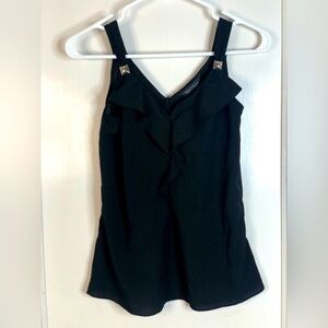 WHBM black sleeveless blouse v-neck ruffle cami tank style XS